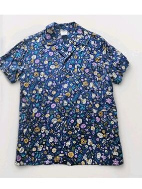 Peanuts Navy Floral Short-Sleeve Button-Down Shirt